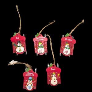 Vintage Ganz Personalized Resin Snowman Sled Christmas Ornament Lot of 5